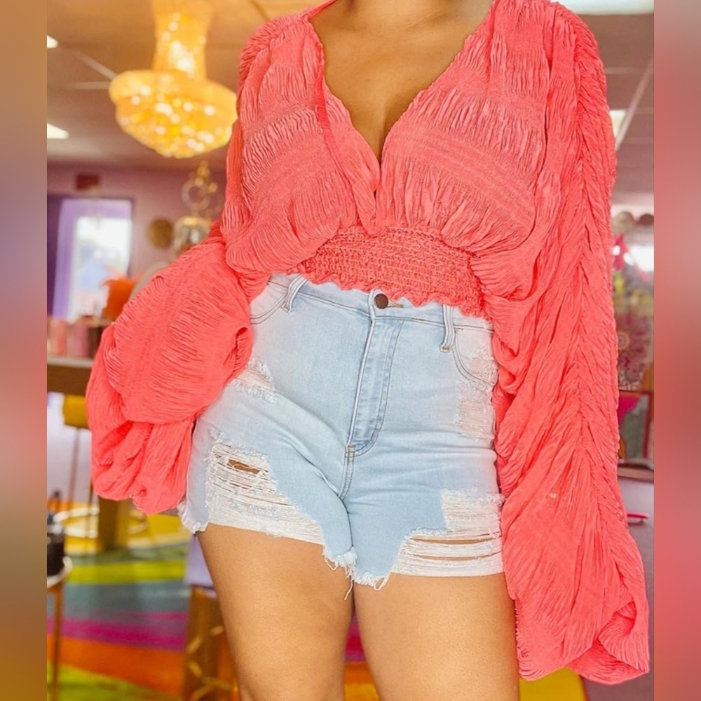 Bell Sleeve Billowy Crop Top